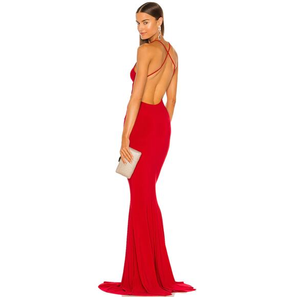 Norma Kamali X REVOLVE Low Back Slip Mermaid Fishtail Gown in Red - Picture 1 of 11